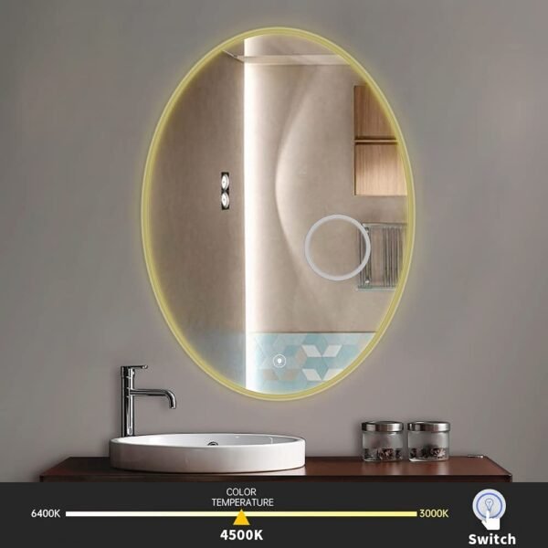 HE 18-27B Oval Shape Hotel Decoration Anti-fog Changeable Light Wall Mounted  Bathroom Mirror